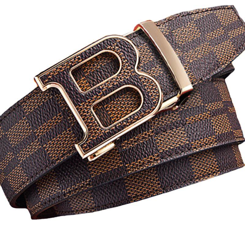 Pánský všestranný opasek z pravé kůže s automatickou kostkovanou sponou pro obchodní a volnočasové nošení