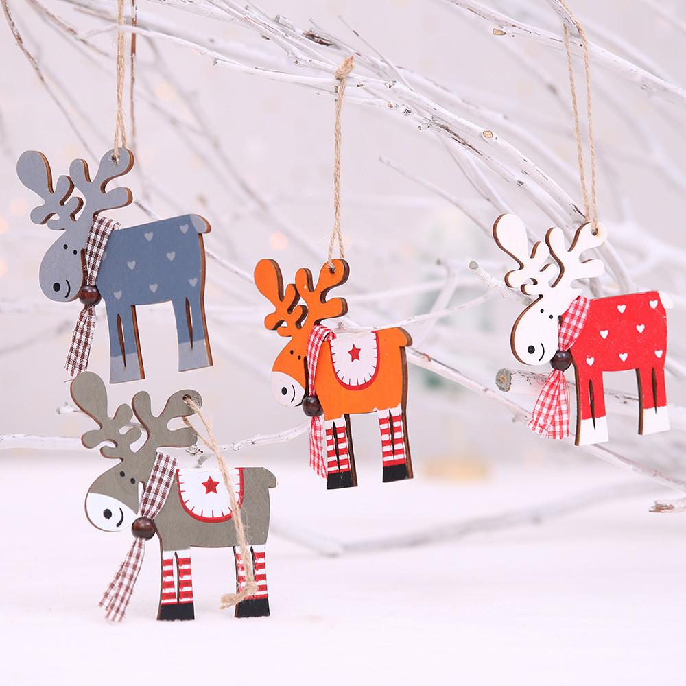 Wooden Joyful Christmas Reindeer Ornaments Playful Colorful Decorations For Celebrations Festive