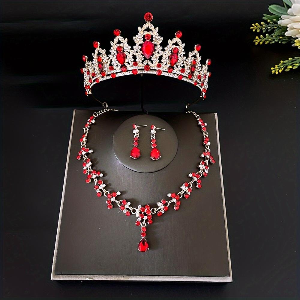 3pcs/set Crystal Bridal Tiara and Crown Earrings Necklace Jewelry Set for Women Princess Girls,Jeweled Wedding Tiara for Bride