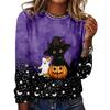Women's Halloween 3D Printed Pumpkin Face Bat Long Sleeve Shirt Autumn Loose Casual Polyester Round Neck Fashion Casual Top