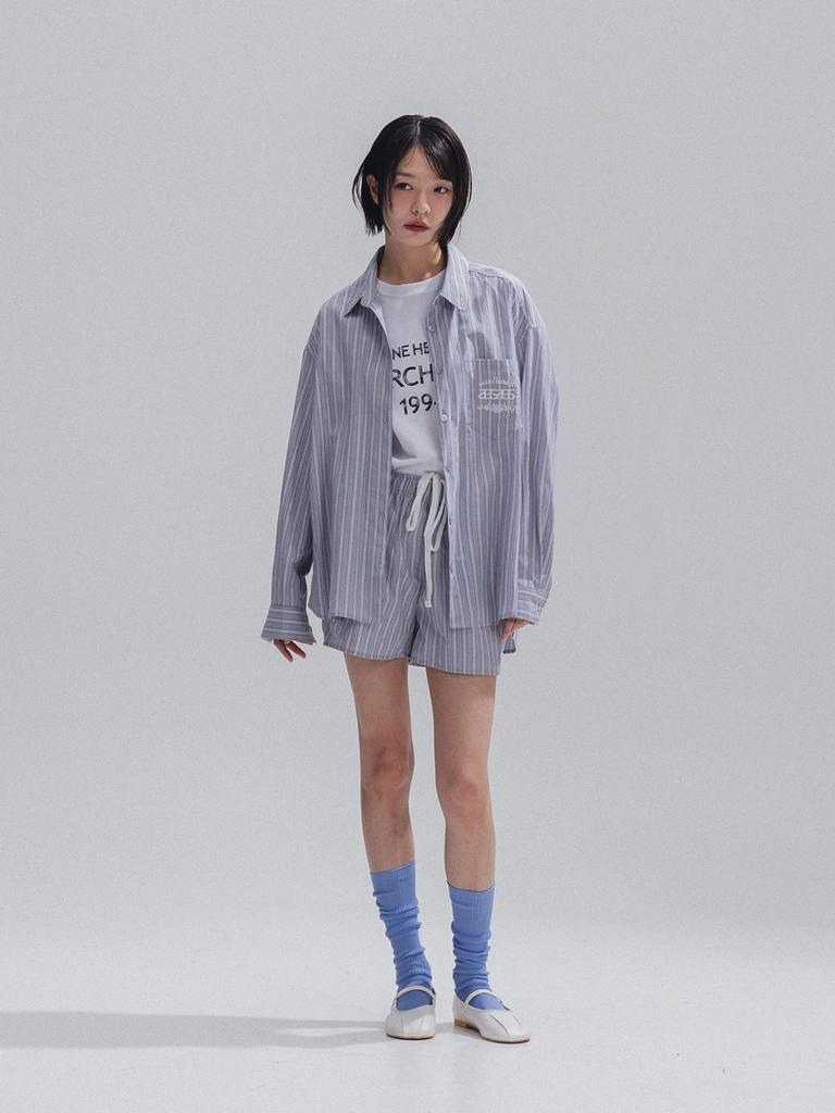 Aenhacheu Breeze Embroidery Stripe Shirt_Grey