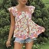New Women's Clothing, European and American Fashion Simple Bubble Sleeve Printed Top