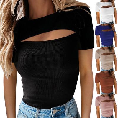 Frauen Mode Lässig Kurzarm Aushöhlen Einfarbig Slim Fit Tops