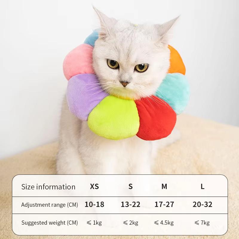 Rainbow Flower Cat Elizabethan Collar Pet Dog Neck Cone Recovery Collar Anti-bite Protective Medical Neck Ring Pet Accessories (as the picture,XS(old))