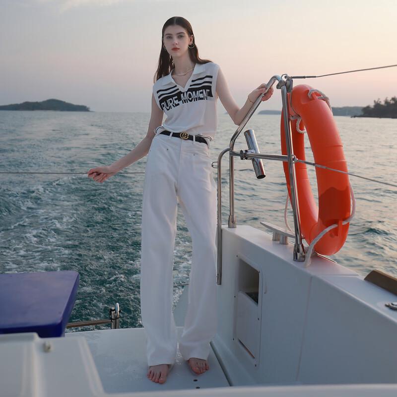 Sancai 2026 Spring High-Waist Straight-Leg White Jeans