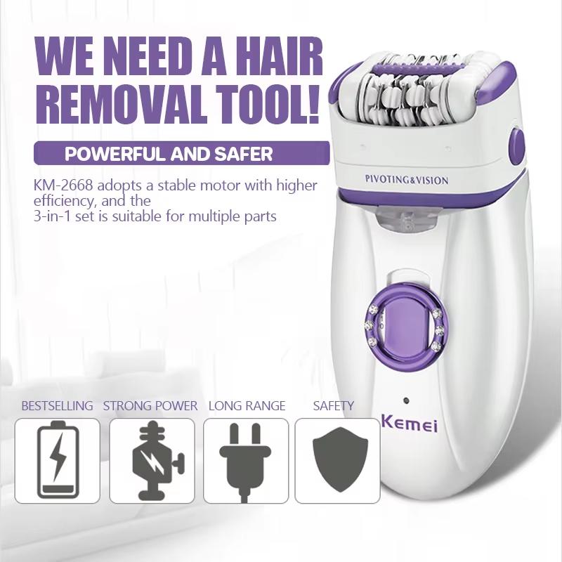 Kemei KM-2668 2-in-1 Women's Shaver Body Shaver for Full Body Shaving Women Hair Remover Electric Body Depilation Machine