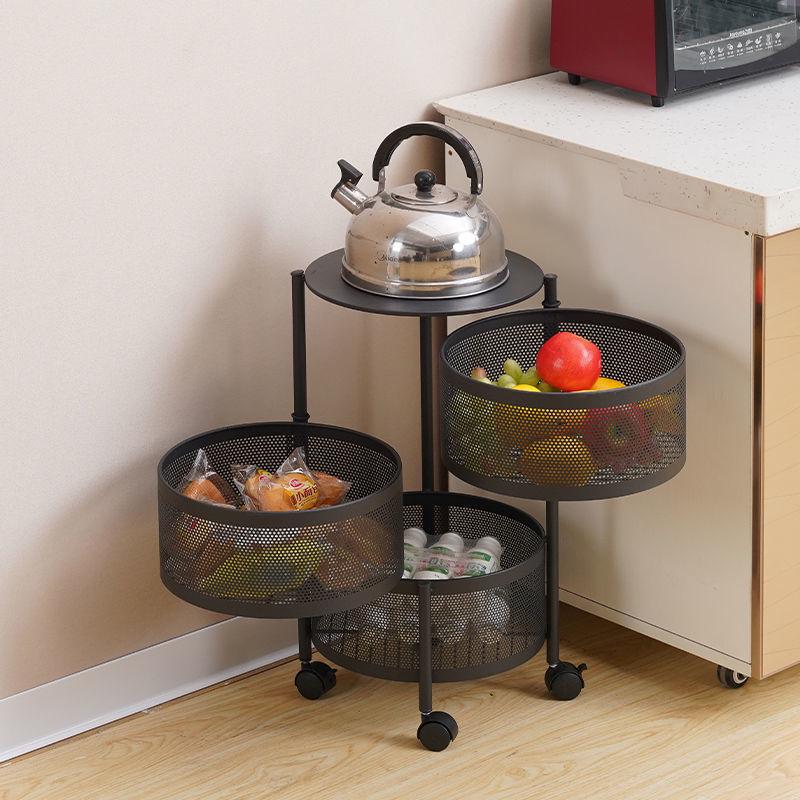 Kitchen Floor-Standing Multi-Layer Snack, Fruit & Vegetable Rotating Storage Trolley