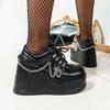 Fashion 2025 New Size 42 Black Lace Up Buckle Wedges Platform Women's Sneakers Thick Bottom Fashion Gothic Punk Shoes Zapatos Mujer