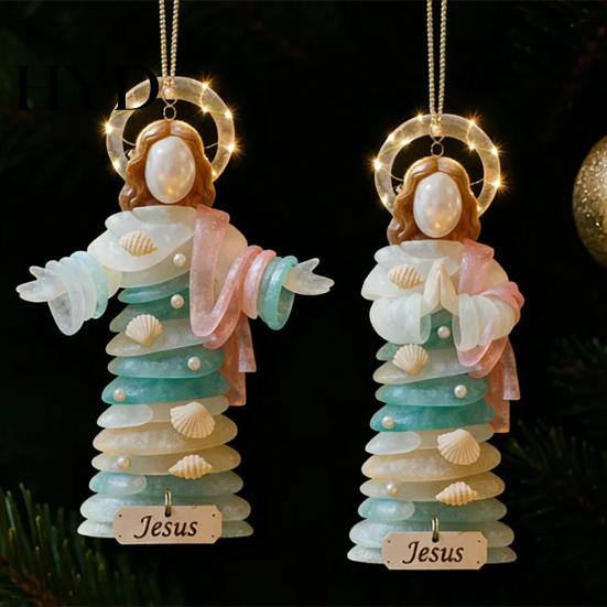 Religious Christmas Decor Sea Glass Jesus Ornament Handmade Hanging Decoration Christian Holiday Coastal Nativity Tree for