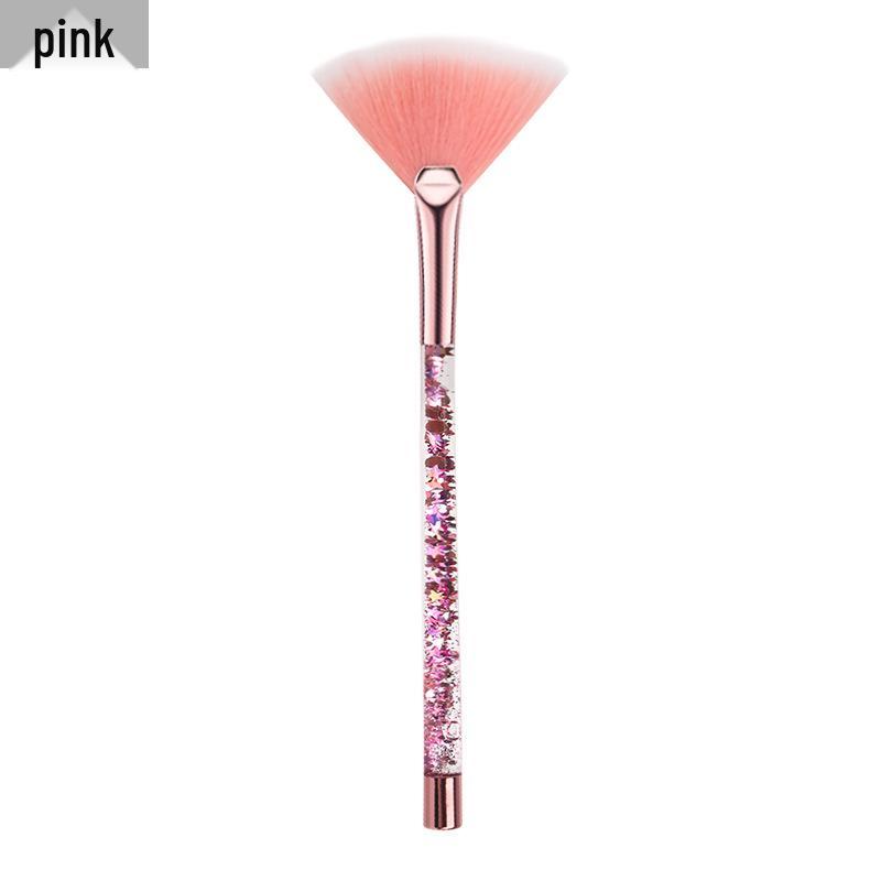 

Блискучий віялоподібний пензель для пудри та хайлайтера для манікюру та макіяжу рожевий