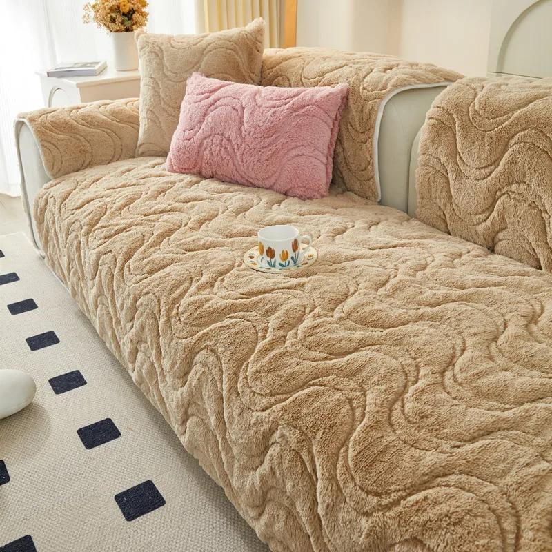 

Современная и простая длинношерстная плюшевая однотонная подушка для дивана, универсальная для четырех сезонов, ультрамягкая, толстая, противоскользящая, полотенце для подушки дивана 90x70cm 1pcs верблюд