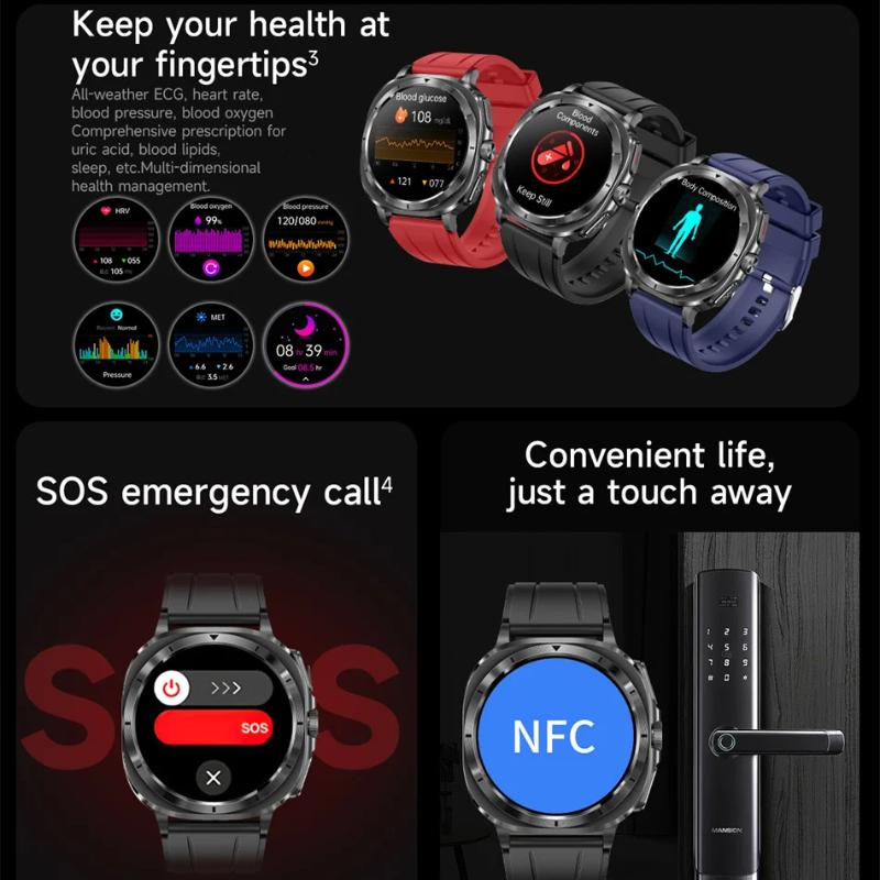 2025 Novo Relógio 7 Lipídios Sanguíneos Ácido Úrico Pressão Oxigênio no Sangue Análise Corporal Relógio Inteligente ECG+PPG Relógio Saúde Smartwatch para Homens