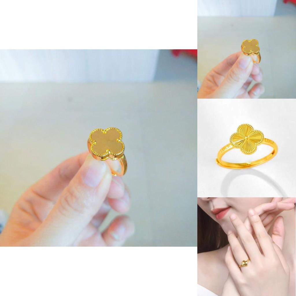 Stunning Brass Gold Plated Lucky Clover Ring Adjustable Open Band Trendy Women's Jewelry