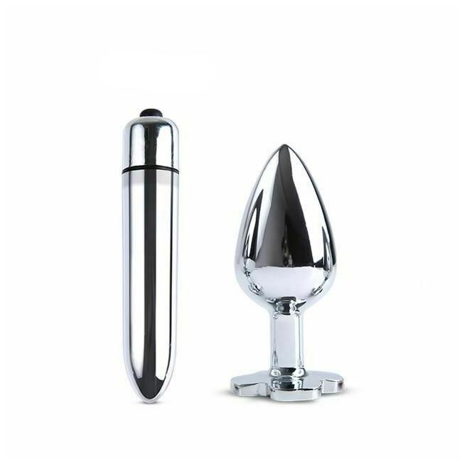Blue Flower Stainless Steel Metal Anal Crystal Butt Plug  Set  Non Vibrating Butt Plugs