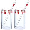 Cute Glass Cup with Straw Strawberry Coffee Mugs Creative Transparent Water Drinking Student Milk Gift Drinkware
