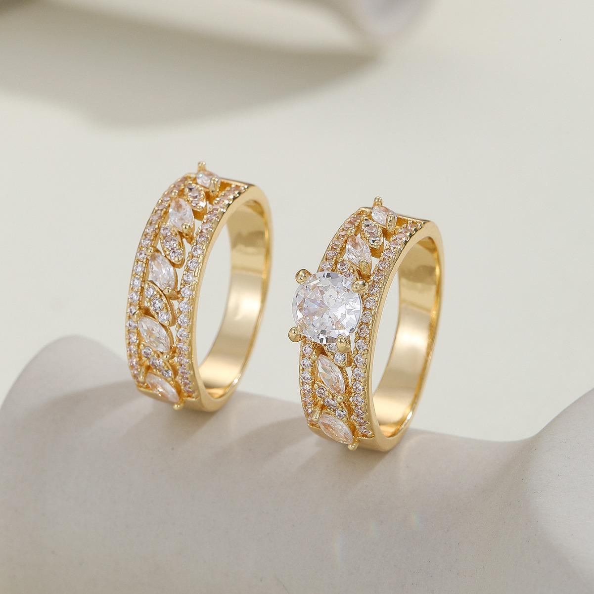 

Набор медных колец в ближневосточном стиле с цирконами для пары на День святого Валентина Size 7 золотой