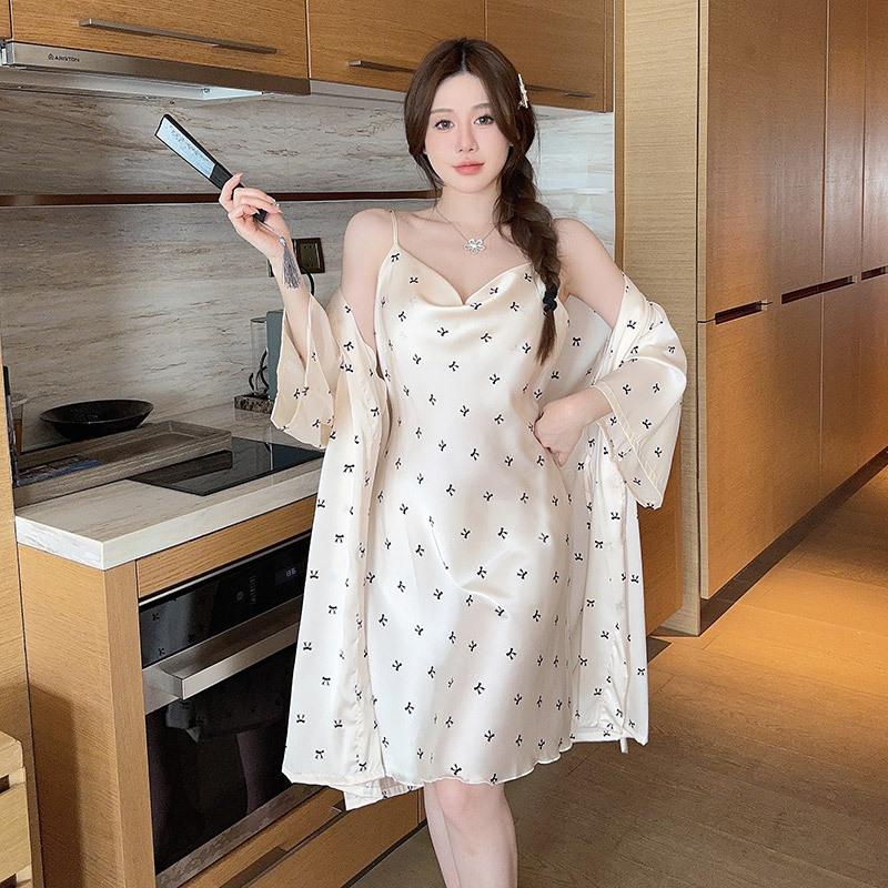 Pajamas Women's Spring Summer Sexy Pajamas Pure Style Printed Thin Ice Silk Suspender Skirt Pajamas Homewear Two-piece Set