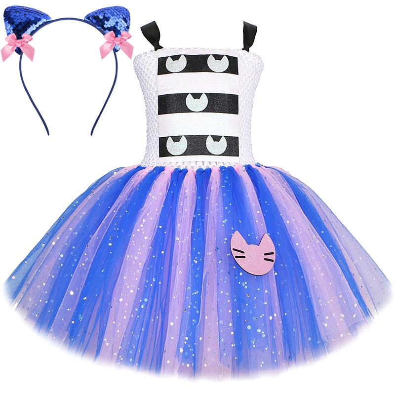 Cartoon Gabby Dollhouse Girls  Sequin Cat Princess Dress with Mesh Skirt S
