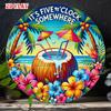Its Five OClock Somewhere Tropical Coconut HD Metal Wall Art Vintage Beach Round Tin Sign for Bar Patio Decor