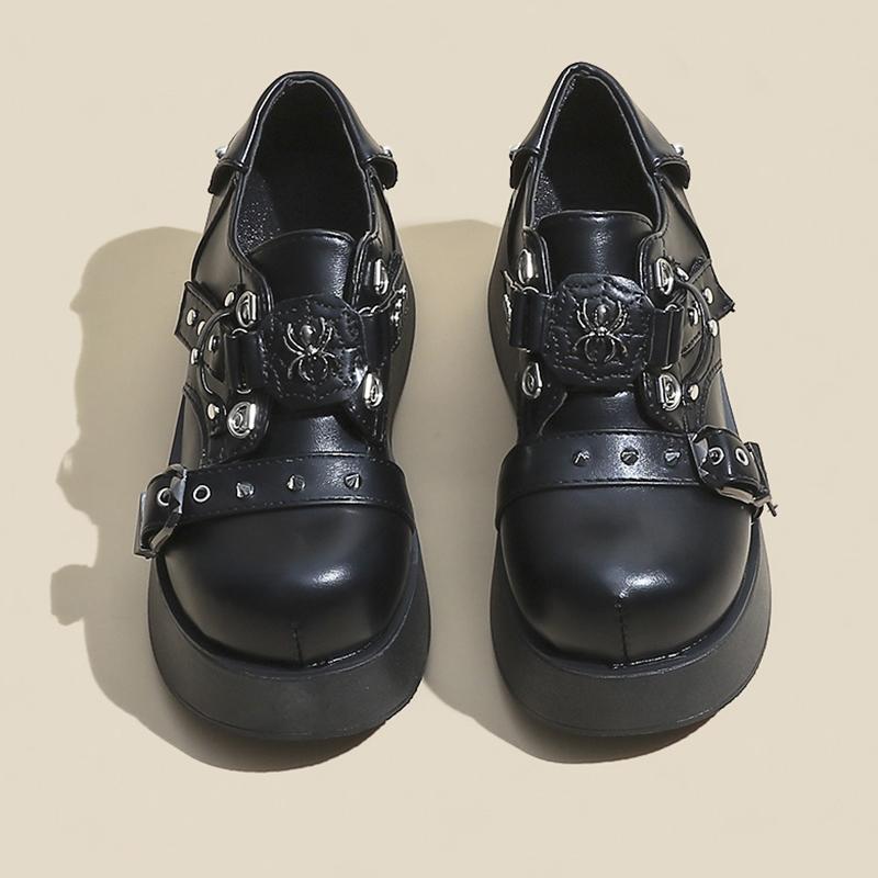 Dziewczęce Buty na Płaskiej Platformie Street Style Lolita Gotyk , Młode Kobiety Gyaru Punkowe Buty na Koturnie z Nitami Pająk