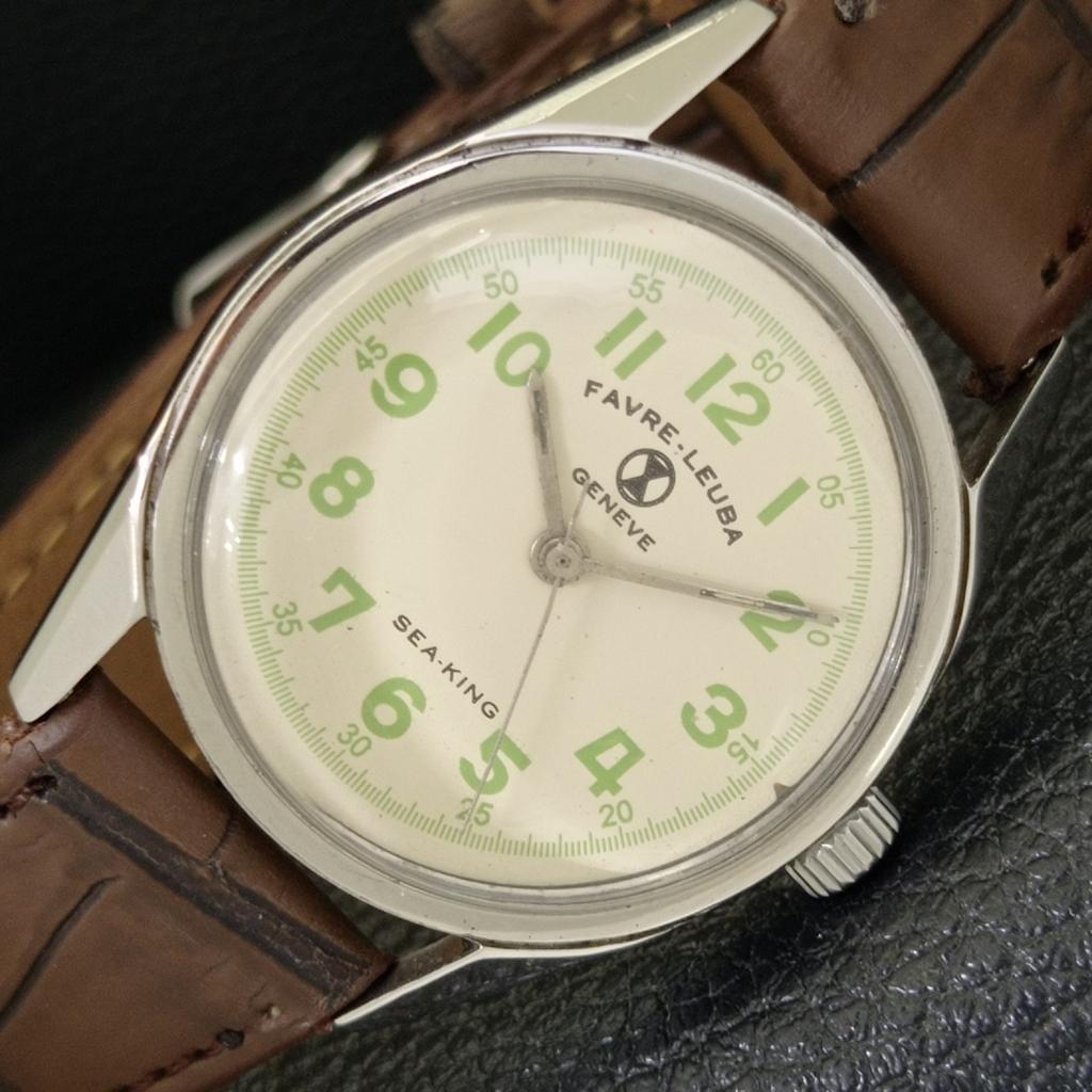 VINTAGE FAVRE LEUBA SEA KING HAND-WINDING SWISS MENS SIGN CASE WATCH A702028-5 R208-a702028