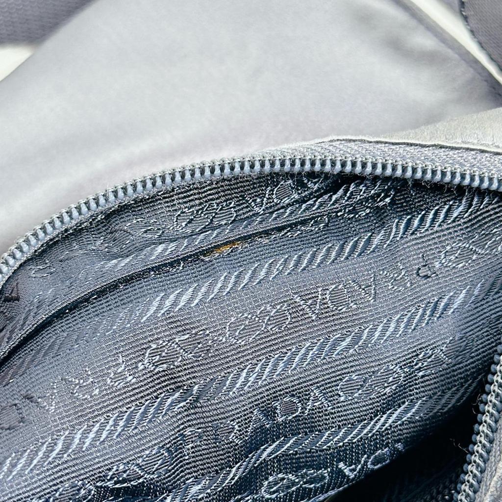 PRADA Triangle logo Silk satin Shoulder Bag Satin Light Gray Women Used