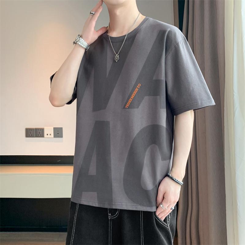 New Summer Fine Steel Stamp Round Neck T-shirt Men's Retro Street Loose Versatile Short Sleeves