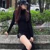 Design-Focused Secret Agent Black Long-Sleeve Bodysuit T-Shirt
