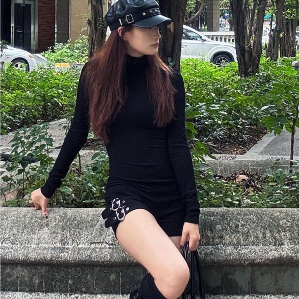 Design-Focused Secret Agent Black Long-Sleeve Bodysuit T-Shirt
