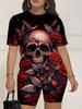 Skull Head 1116 Summer New Versatile Abstract Printed Women's Clothing Suit European and American Women's Clothing Daily Short Sleeve Shorts