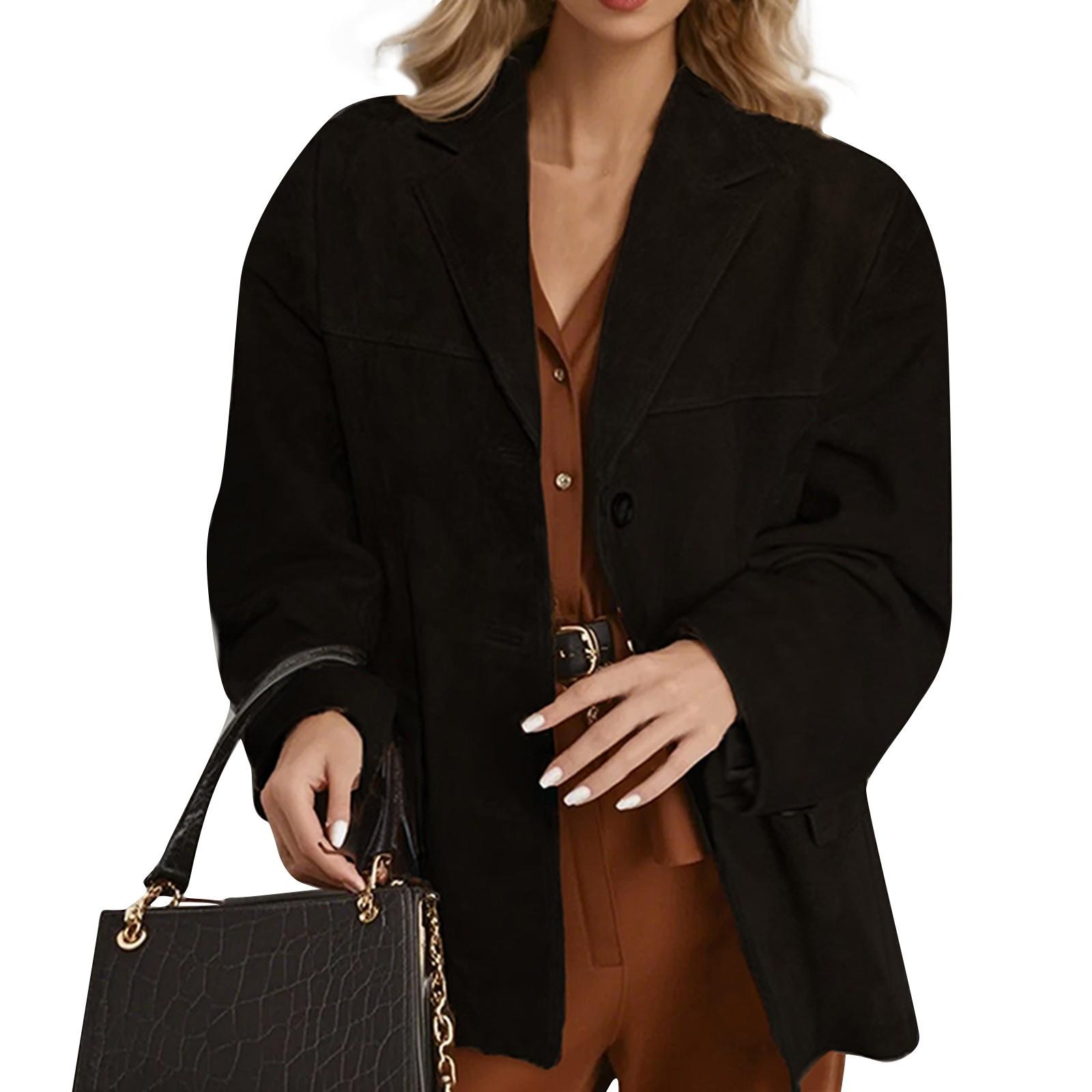 Women s Fashionable And Elegant Retro Loose Pocket Long-Sleeved Coat L