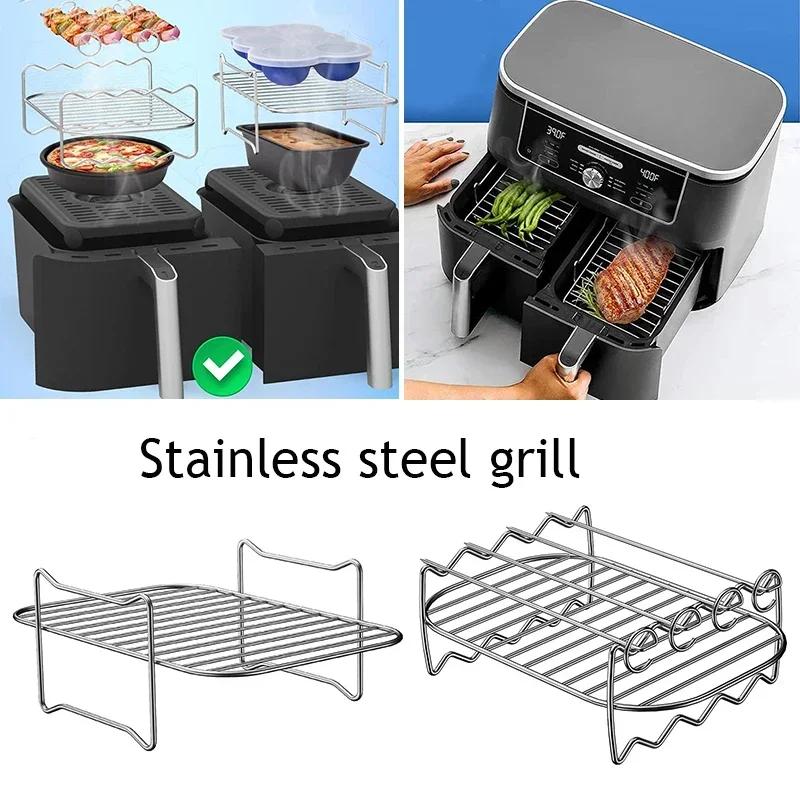 Griglia Friggitrice ad Aria per Cucina con Spiedini per Barbecue per Friggitrici ad Aria a Doppio Cestello Forno Microonde Cottura al Forno
