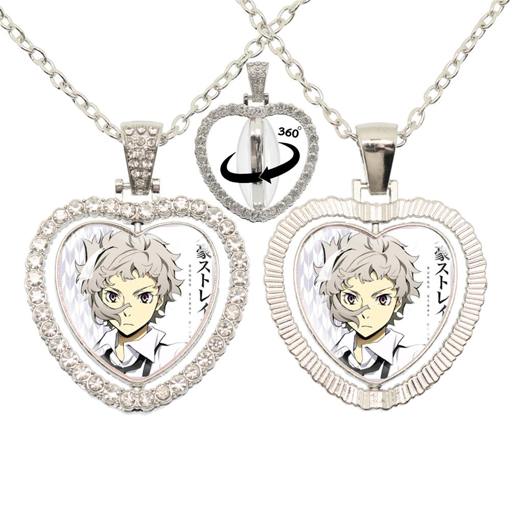 Anime Bungou Stray Dogs Glass Cabochon Glass Heart Pendant Double Sided Necklace Fan Gift Jewelry For Friends