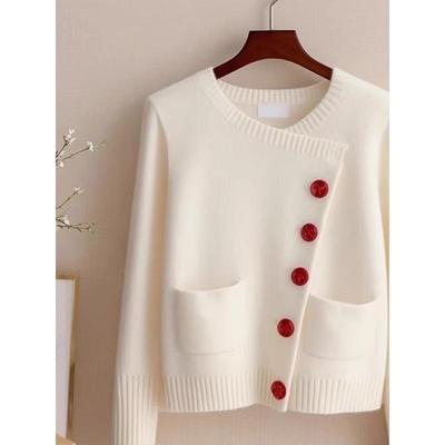 Dames 2025 High-End Koreaanse Stijl Witte Ronde Hals Gebreide Vest Trui