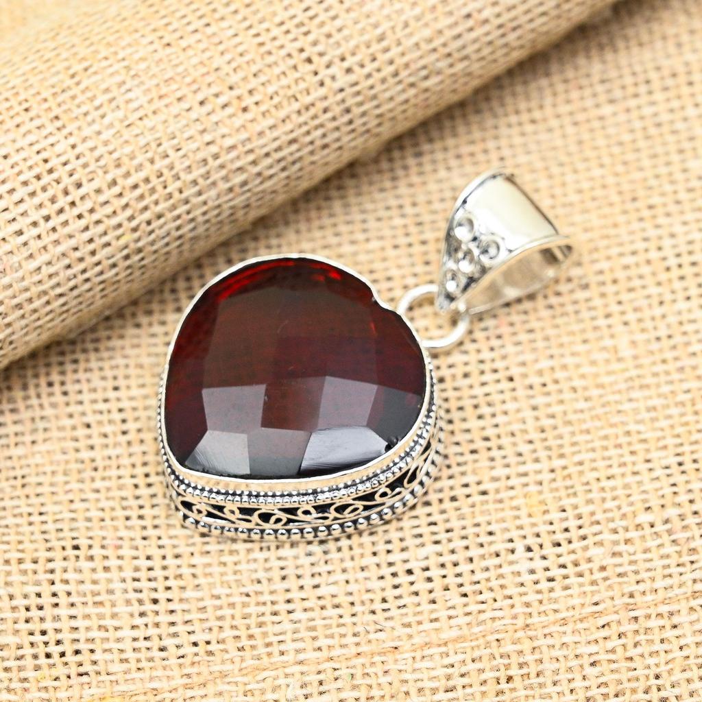 Red Garnet Gemstone Handmade 925 Sterling Silver Jewelry Pendant For Women