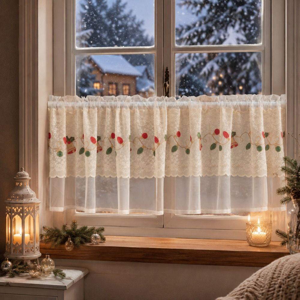 Lace Trim Cafe Curtains Sheer Voile Window Drapes Half Curtains Embroidered Curtains Restaurant