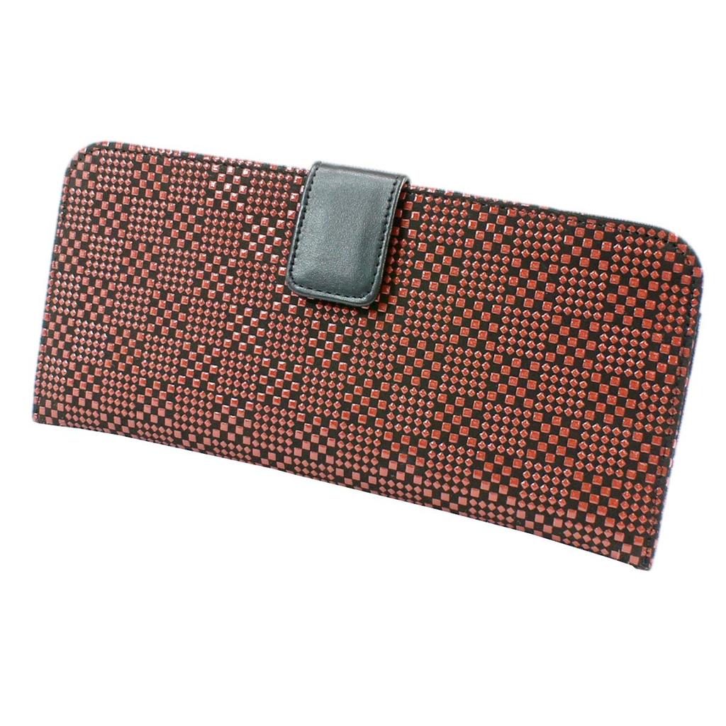 Inden Longo Fino Preto com Pequeno Xadrez Vermelho Cor Personalizada [Inden-ya] Carteira, Grande, Pele de Veado, Laca, Padrão, 2107-21-167,