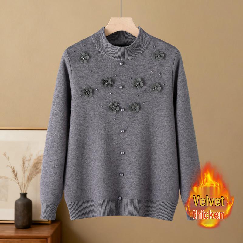 

Stylish Velvet Knit Sweater for Middle-Aged and Elderly Women - Warm Winter Base Layer Shirt 3XL серый