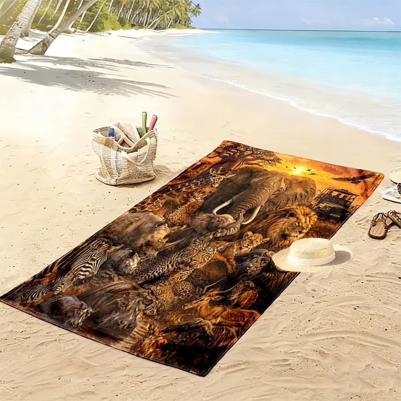 Strandtuch mit Afrikanische Tiere Print, Großes Weiches Schnelltrocknendes Handtuch für Strand Camping Schwimmen