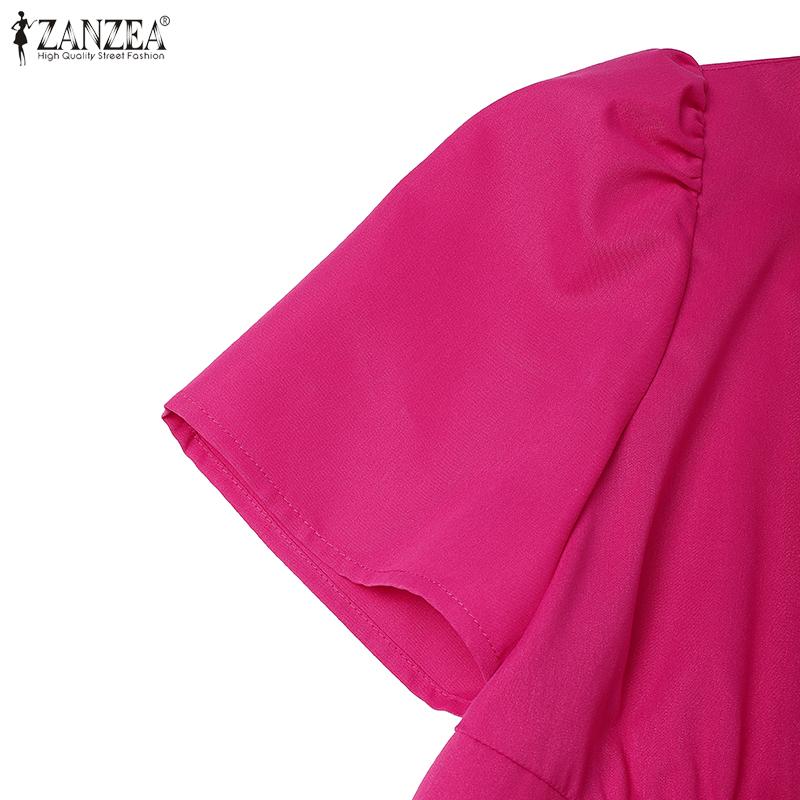 ZANZEA Damen Sommer V-Ausschnitt Kurzarm Lässiges Langes Kleid