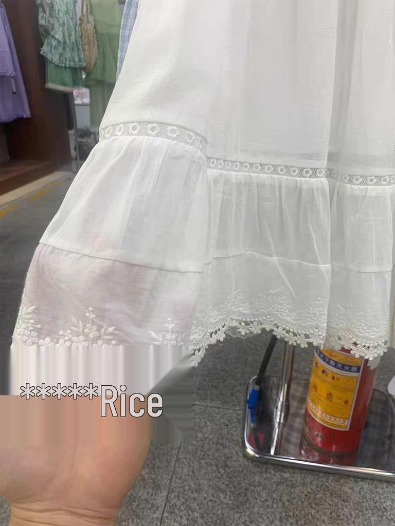 Women's White Cotton Tiered Midi Skirt with Lace Trim
