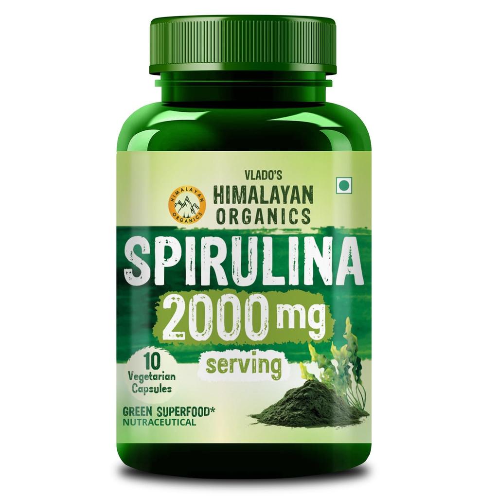 Vlado's Himalayan Organics Spirulina 2000 mg na porci - 10 rostlinných kapslí Superpotravina pro zvýšení energie