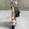 Fashion Print high waist casual jeans star embroidered straight jeans women vintage American street  hip hop wide leg pants