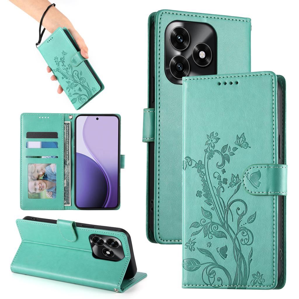 Wallet Case for Honor X5c Plus 4G / X5c 4G / Play10A 4G Butterfly Floral Imprint PU Leather Phone Cover with Wrist Strap