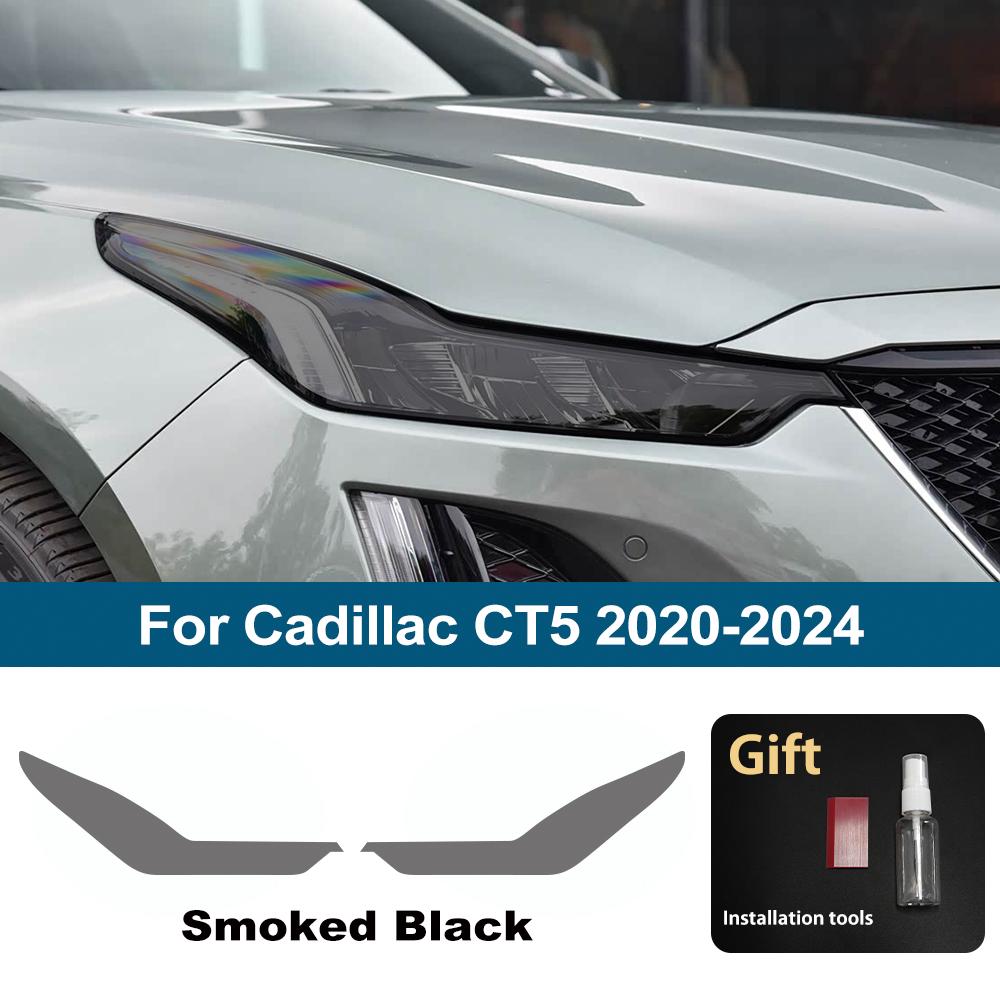 Premium TPU PPF for Cadillac CT5 2020-2026 High-Gloss Smoke Black Pre-Cut Headlight Cover Anti-Scratch Protective Vinyl Wrap Kit For CT5 20-24 SMK