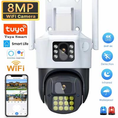 8MP Outdoor Len Tuya PTZ Wifi 4K HD Dual Screen Color Night Vision Security Camera Video Audio Surveillance Cámaras