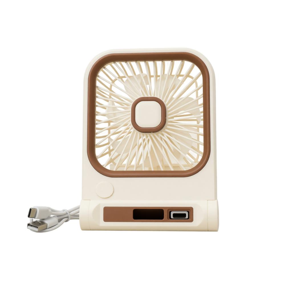 Square Desktop USB Rechargeable Fan with Three Speed Settings Portable Table Fan for Indoor Outdoor Camping and Wall Mount Use