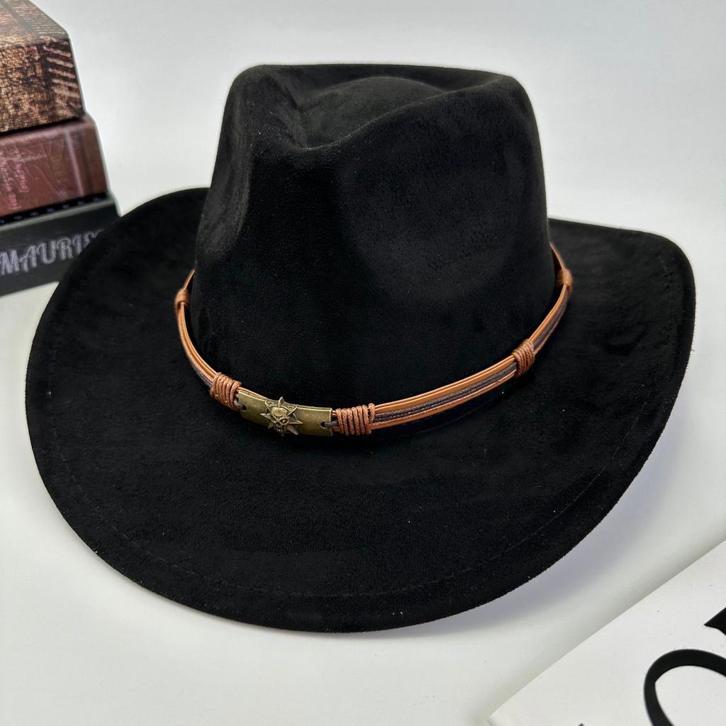 Western Cowboy Hat Women Woolen British Suede Belt Peach Heart Top Hat Felt Hat