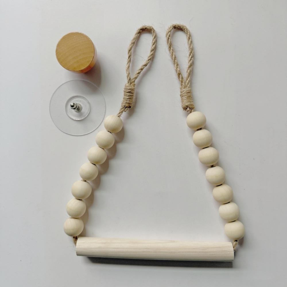 No Drill Hemp Rope Wooden Bead Design Toilet Paper Holder with Self Adhesive Hook Toilet Roll Holder Bathroom Accessories 1PC
