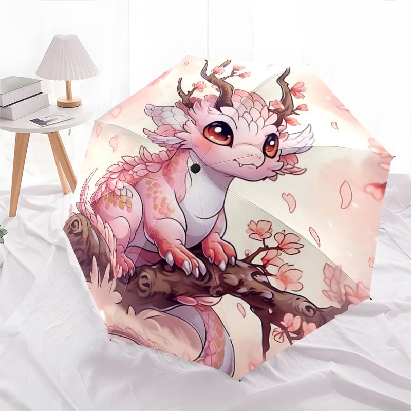 

1pc Cherry Blossom Dragon Automatic Folding Umbrella - Portable 3-Fold Design with 8-Bone Iron Frame, Outdoor, for Festivals, Travelers, Daily Use, Gi